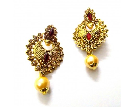 Golden Oxidized Rhinestone Earrings Ethnic Imitation Jewelry Dangle Drop EA15